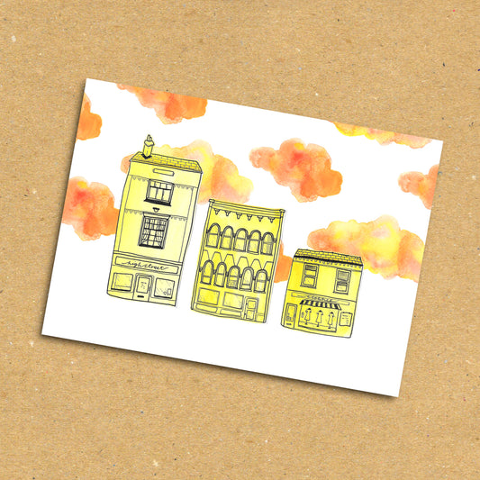 Yellow Houses & Clouds Postcard x5 Pack