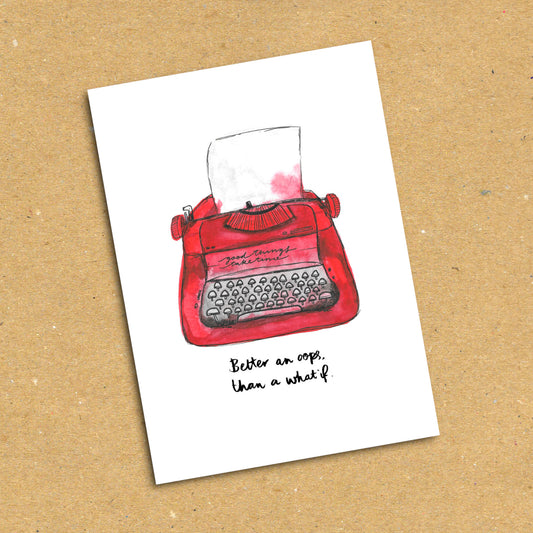 Red Typewriter "Better An Oops" Postcard x5 Pack