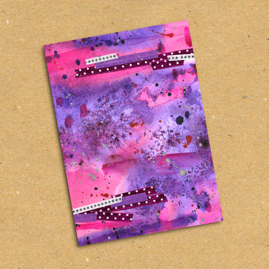 Pink, Purple & Silver Abstract Watercolour Postcard x5 Pack