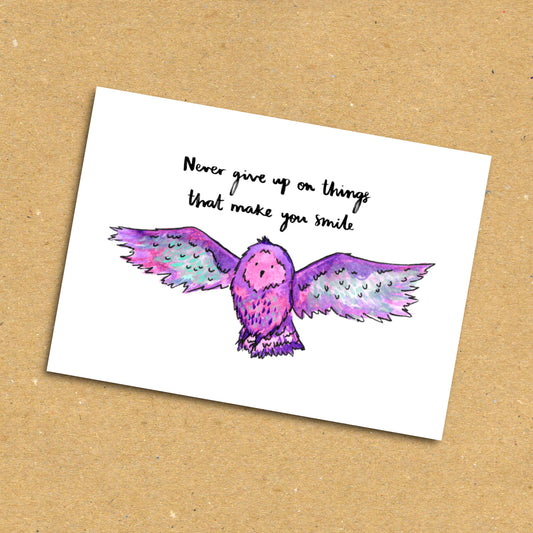 Purple Owl "Things That Make You Smile" Postcard x5 Pack